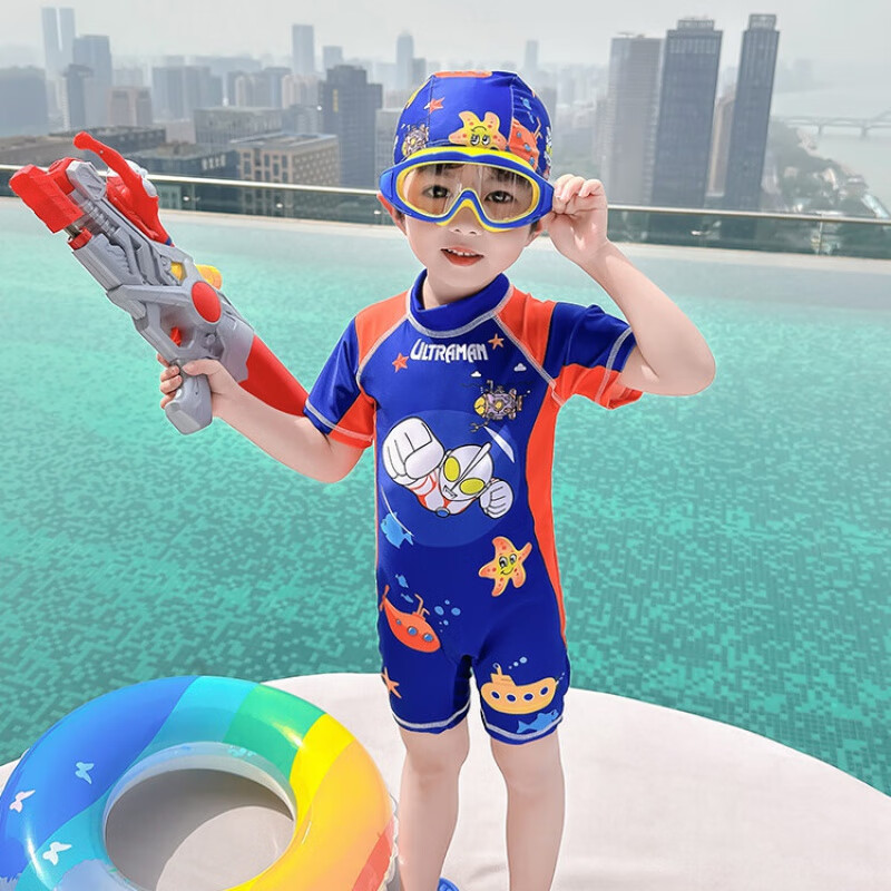 花童男童泳衣连体儿童男2023新款男孩海底奥特曼夏季沙滩防晒速干泳装