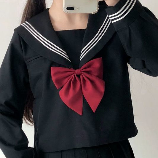 jk制服裙基础款正统水手服学院风毕业班校服套装中长裙 黑色长袖上衣