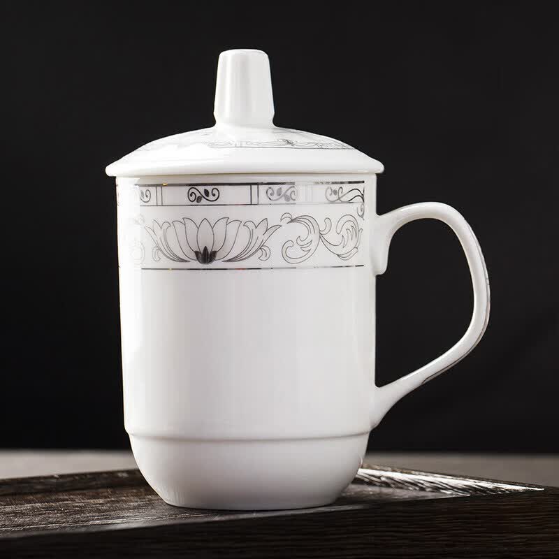 陶相惠 茶杯 陶瓷带盖开会杯子中号盖杯350ml办公杯商务会议杯办公水杯玉莲属于什么档次？