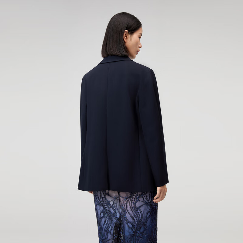 OVV2023秋冬新款女装挺括一粒扣平驳领休闲通勤单件西服外套 藏青(净色)B1 L