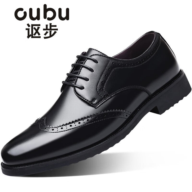 讴步（oubu）男士商务休闲鞋正装皮鞋布洛克皮鞋男 黑色 44
