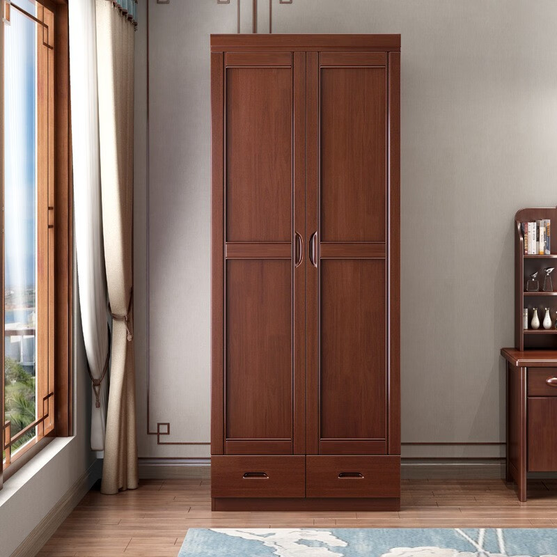 双门衣柜中式实木小户型现代经济型简约衣柜卧室储物柜收纳双门a 胡桃