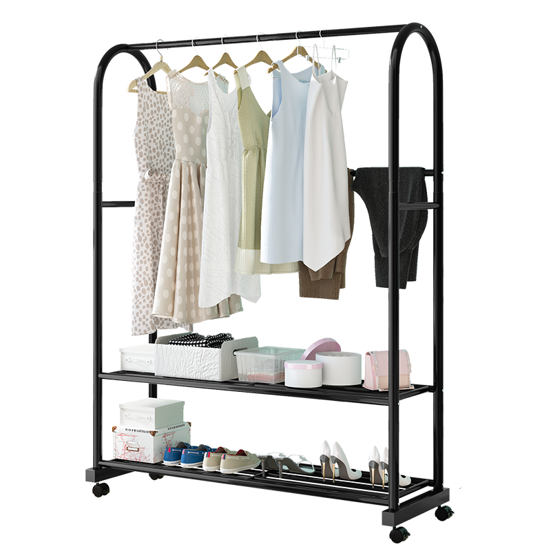 比新(BIX) 晾衣架落地衣架挂衣晾衣杆卧室晒衣架双层置物网衣架子1.2米黑色BX-L5901B