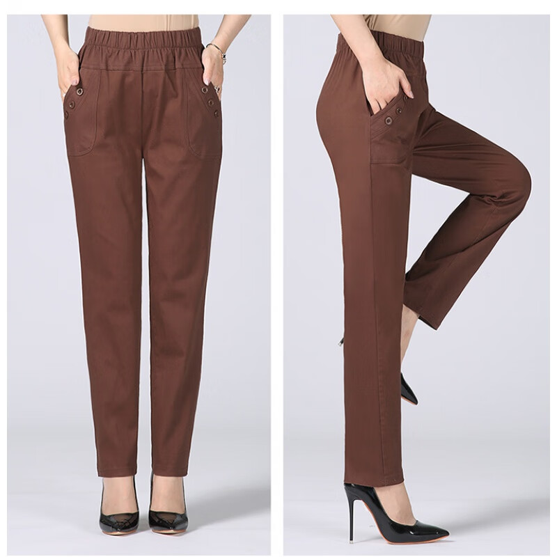 中年妇女夏天穿的长裤女裤妈妈春夏高腰裤子大码宽松40-50岁 中老年人