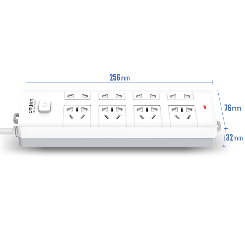 得力（deli）新国标安全插座 插排/插线板/接线板/排插/拖线板 总控开关 儿童保护门 8位3米 18258