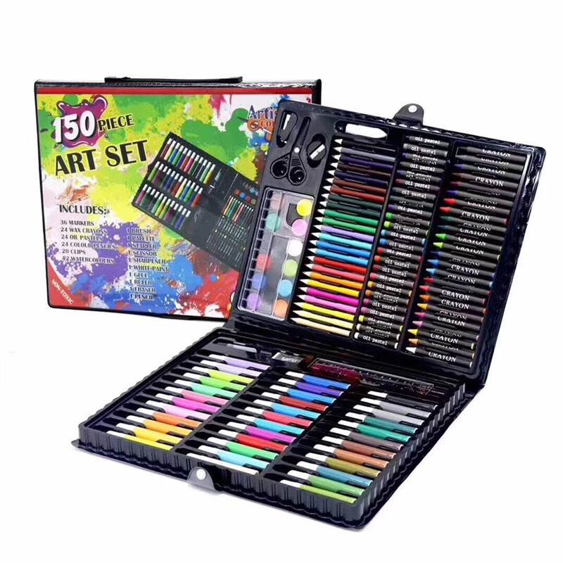150/180色画笔套装儿童水彩笔套装蜡笔幼儿园小学生礼物 黑色 150支套装