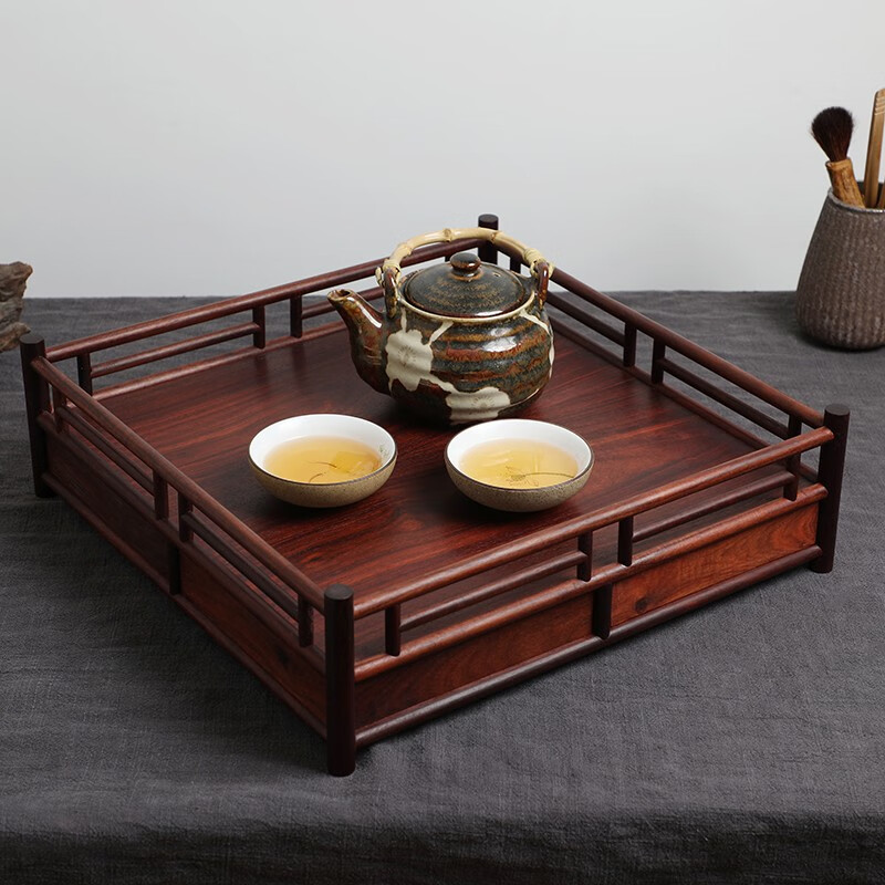 木果果木 血檀(学名:染料紫檀)案上家具 明式密屉承盘办公桌文玩收纳