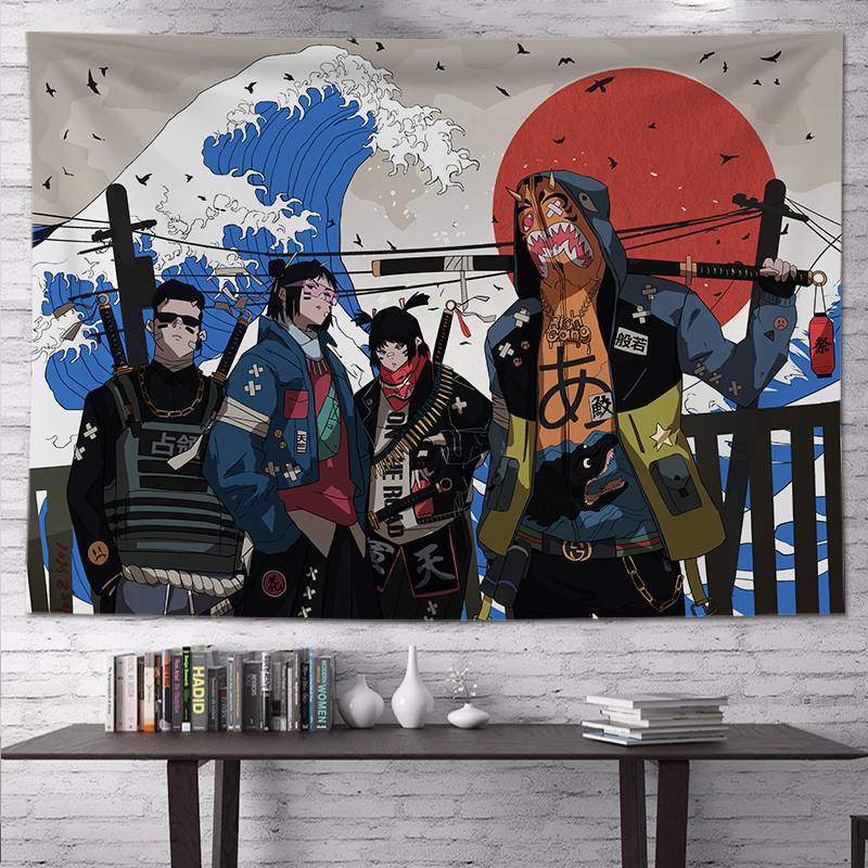 浮世绘赛博朋克风背景布挂布纹身店装饰ins酒吧般若鬼 01全员恶人