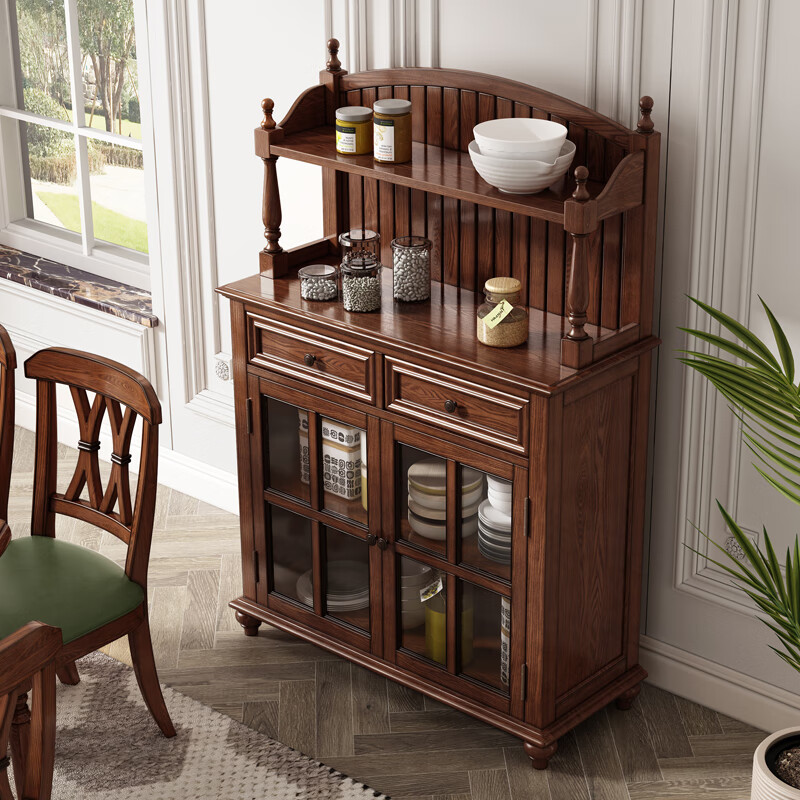 酒柜实木美式实木餐边柜酒柜一体靠墙储物柜1米碗柜餐厅柜茶水咖啡柜
