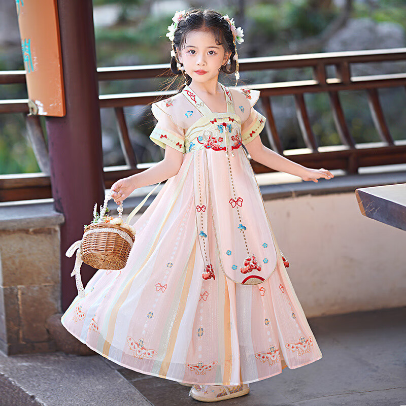 女童汉服夏季短袖女孩古装齐胸襦裙儿童中国风演出古风舞蹈连衣裙