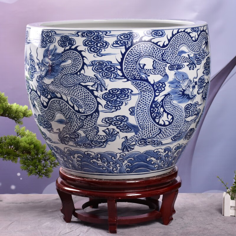 予乐陶 予乐陶景德镇陶瓷书画缸手绘青花龙缸字画收纳缸箭筒画筒大