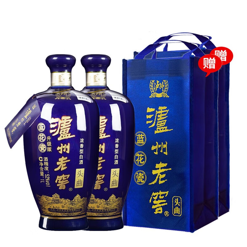泸州老窖 头曲 蓝花瓷 52度 浓香型 高度白酒 1l装 固态发酵纯粮食