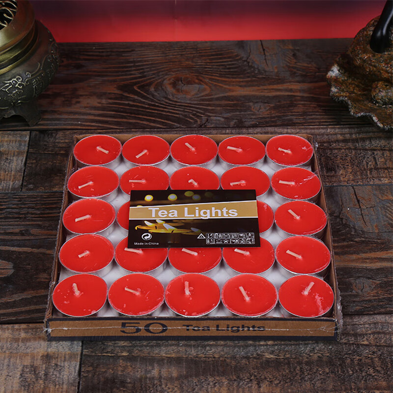 朋力安 应急照明圆形小蜡烛 停电无烟蜡烛 2小时红色圆/盒(50粒)