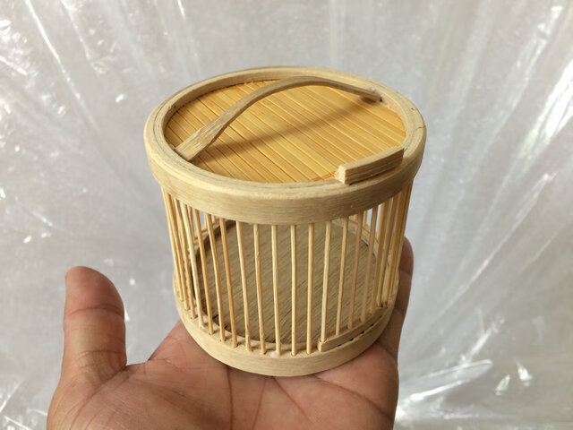 蝈蝈笼子 竹制鸣虫用具蛐蛐笼蟋蟀蚂蚱蝴蝶动物儿童礼品 顶部编法随机