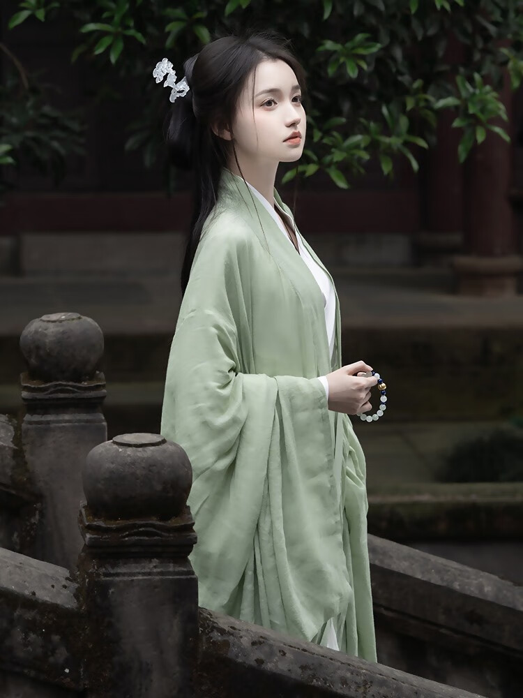hrcongolke清平调汉服绿色魏晋风夏款仙气直裾古装晋制交领广袖流仙裙