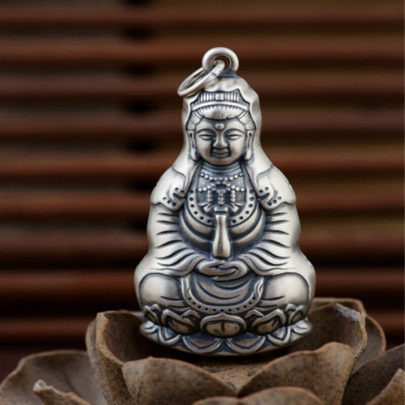 uhfr银观音吊坠男款古银铺观音菩萨佛像吊坠复古工艺男款双面佛系 吊