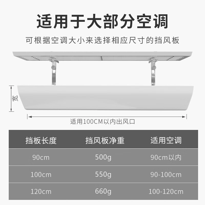 宜百利空调挡风板 中央空调挡风板防直吹吸顶百叶窗空调档板办公室坐月子导风罩配件100cm内通用精致款5705