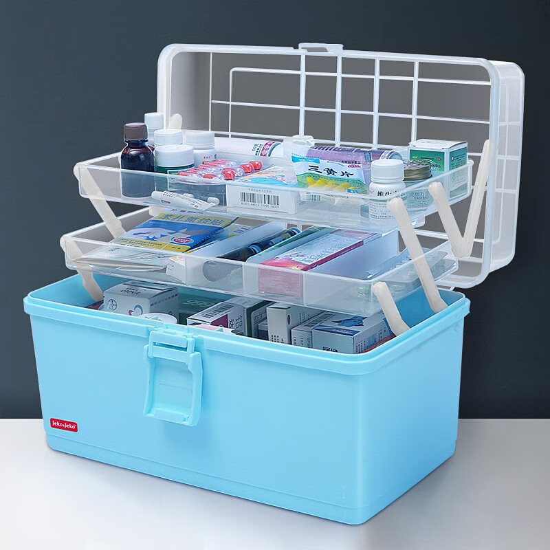 JEKO超大号多功能药品收纳箱 家用医药箱急救箱 药品收纳盒 药箱药盒超大号 蓝色