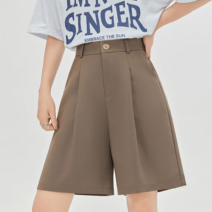 奕菓夏天穿的短衣短裤外穿女士透气卡其色西装五分短裤女夏宽松气质高
