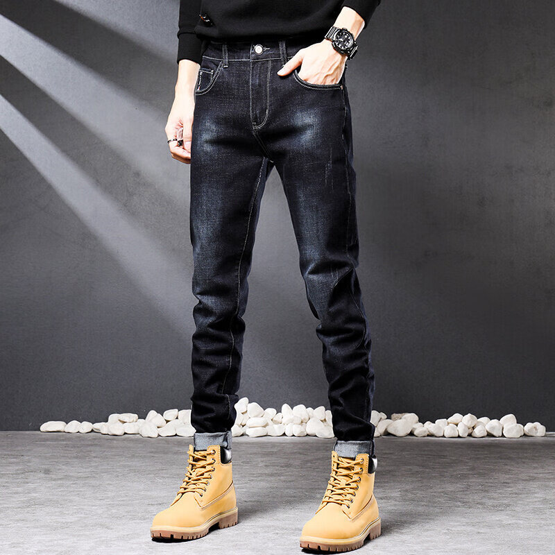 以纯(yishion)官网秋季新款男士牛仔裤男修身直筒休闲宽松 蓝黑 28