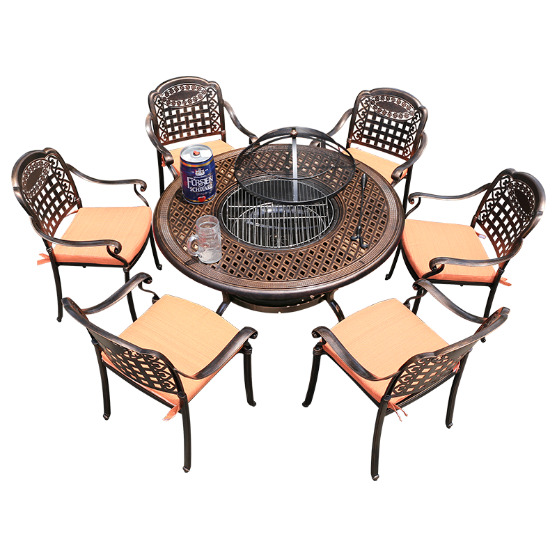 尚伦 Sun Roy户外桌椅铸铝烧烤庭院欧式露台花园露天铁艺休闲桌椅组合 正格4+1(送坐垫)+120卓曼