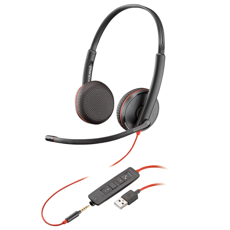 缤特力（Plantronics）Poly C3225 USB+3.5mm双耳头戴式耳机/降噪麦克风耳麦/会议电话耳机/可连接手机