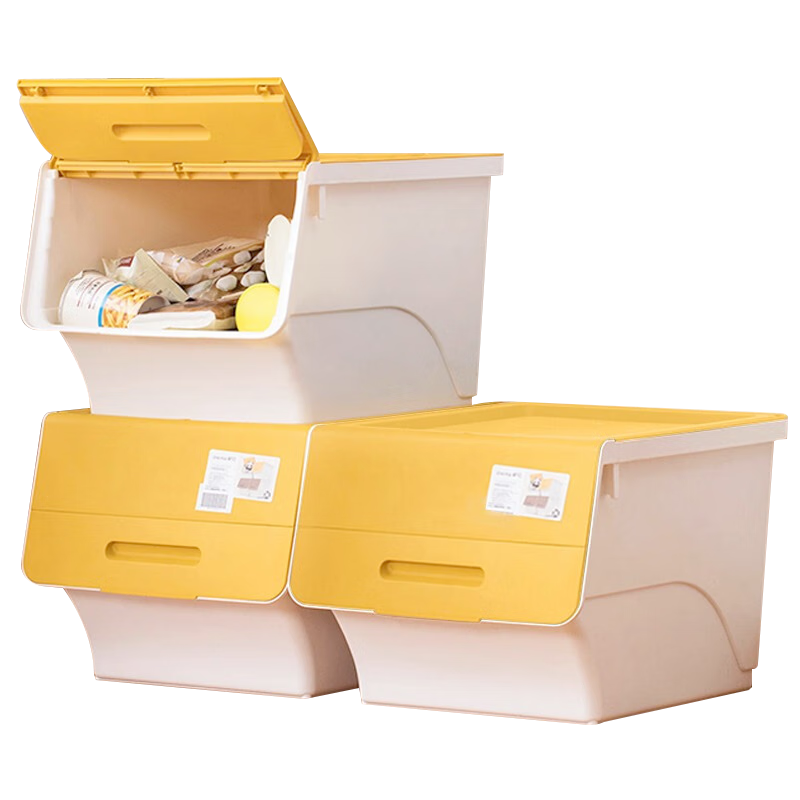 CHAHUA 茶花 塑料衣物收纳箱棉被整理箱34L 黄色 3个装