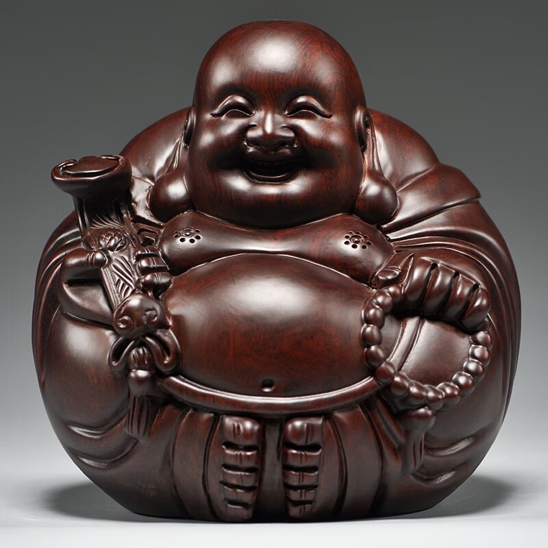 米蒂格木雕刻弥勒佛坐笑佛摆件实木客厅玄关办公室工艺品开业送礼
