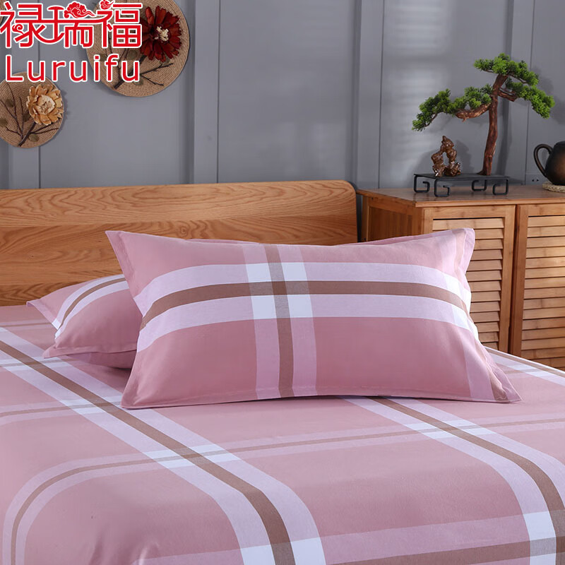 禄瑞福家纺 床上用品纯棉老粗布枕套 单人全棉条纹枕头套 信封式封口