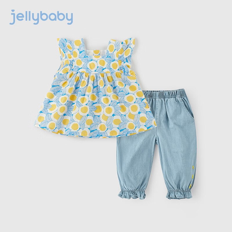 JELLYBABY【甜美清新套装】2024夏季新款儿童女童婴幼短袖套装休闲 蓝色 90