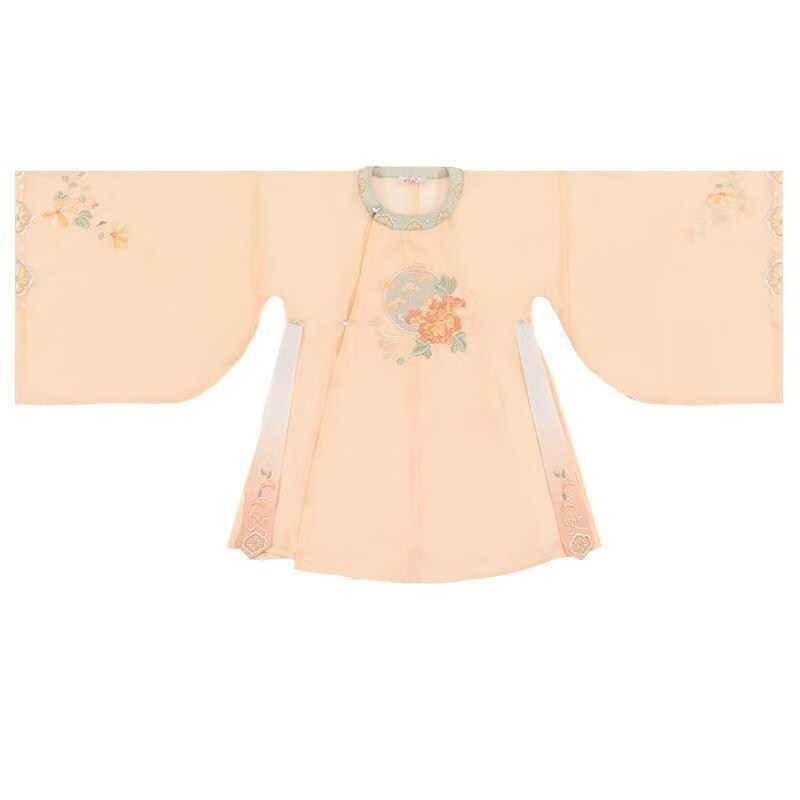 童装阮月圆领大襟衫中国风儿童汉服连衣裙 圆领衫【领口飘带无印花】