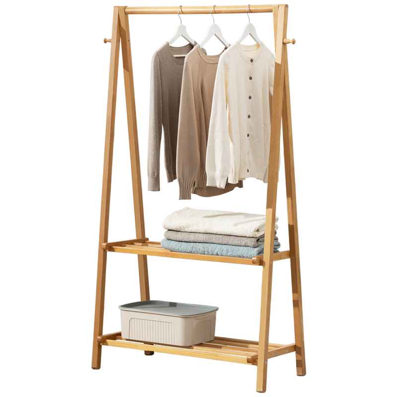 老竹匠多层可折叠衣帽架卧室衣架落地室内房间衣服架简易挂衣架子立式办公室挂衣服架-原色双层86长