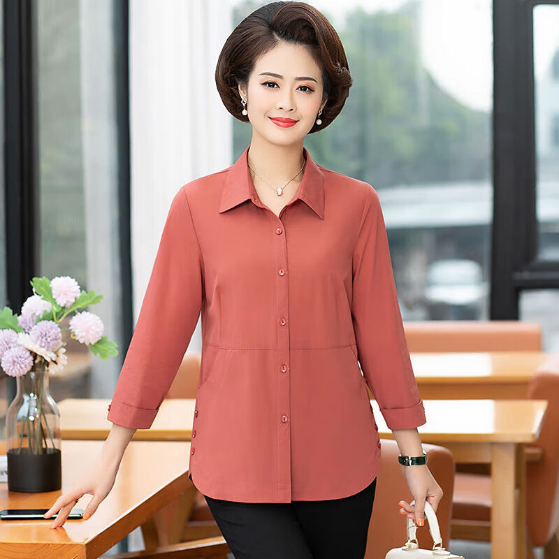 中凡智妈妈装春夏装衬衫九分袖中老年女装衬衣中年妇女秋季薄款翻领