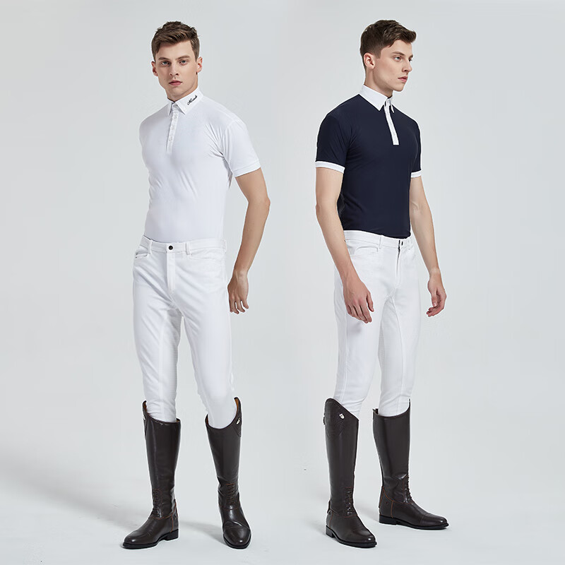 马术男款短袖夏季薄款速干骑马训练比赛服防晒polo衫t恤骑士服 藏青色