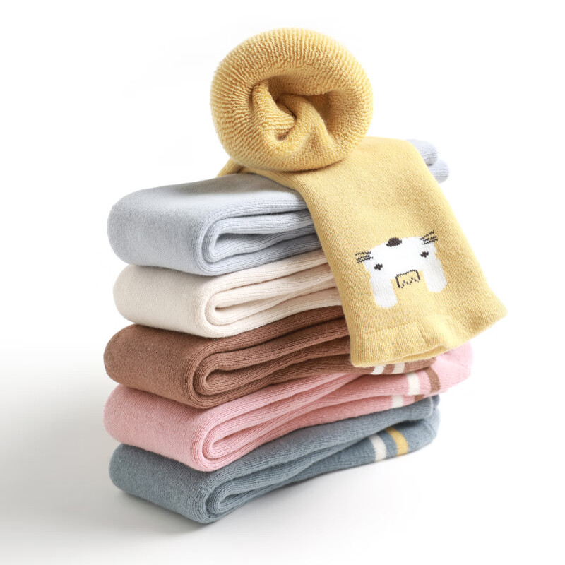 boxbaby婴儿秋冬袜子加厚加绒毛圈袜新生儿中筒保暖舒适袜宝宝冬季厚袜子 男孩款（冬款加绒 蓝+白+棕） M码（推荐1-3岁）