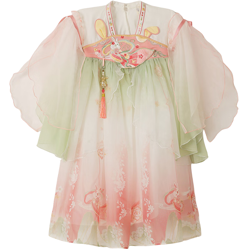 萌乎小嫦娥漢服女童超仙襦裙兒童連衣裙 粉色（無配飾） 100 