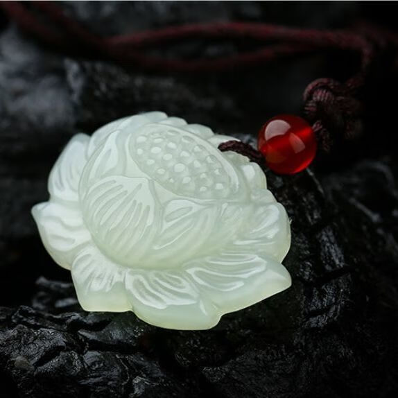 琳梓茉和田玉吊坠白玉莲花玉坠玉佩男女情侣款玉项链和田玉莲花吊坠