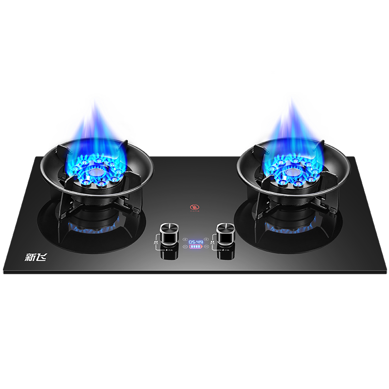 新飞（Frestec）燃气灶 家用嵌入式猛火灶 翻盖魔蝶双灶 液化气天然气猛火台式煤气灶 750大面板双十腔+聚能定时+钢化玻璃 管道天然气5.2Kw