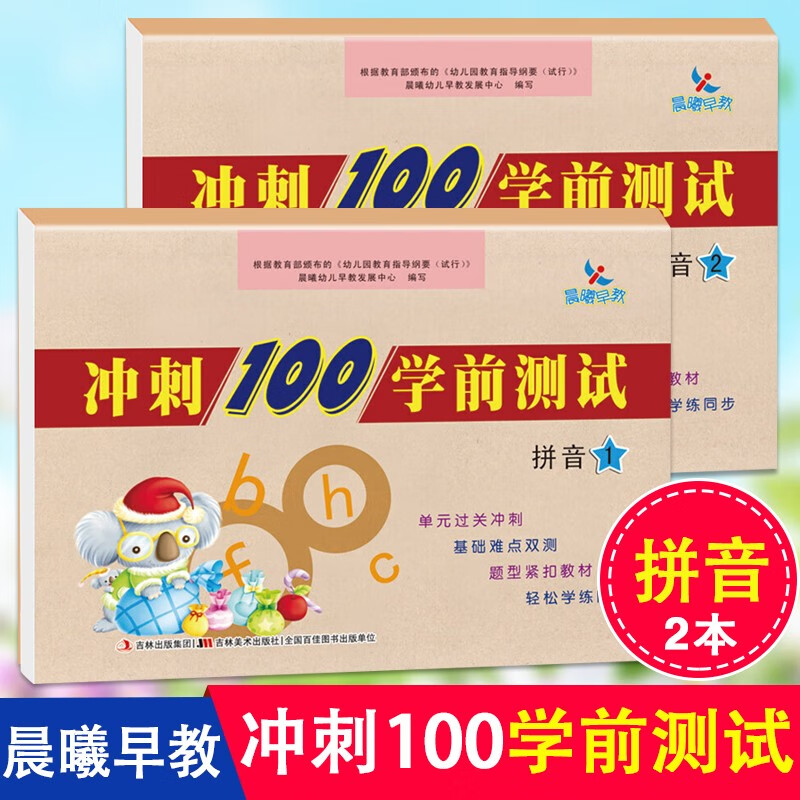 晨曦早教冲刺100学前测试卷拼音数学语言学前班字词句子加减法运算卷 幼小衔接教材一日一练大班幼升小 拼音1.2两册