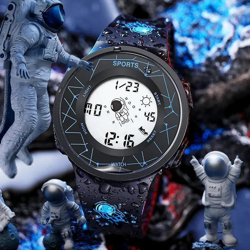 朴里 旋转太空人电子手表男女学生韩版简约运动情侣电子表 【圆太空人