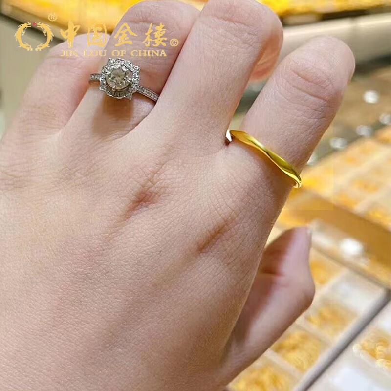 金楼 中国金楼莫比乌斯足金999立体指环戒指5d光面素金圈情侣款对戒指