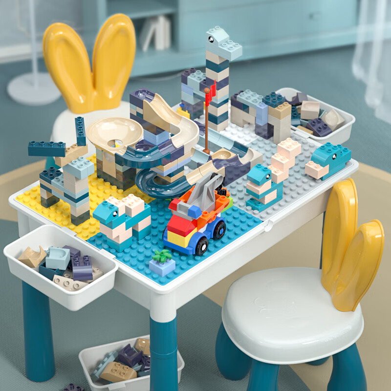 糖米积木桌玩具大颗粒多功能幼园学习桌椅3-6岁儿童男女孩节日生日