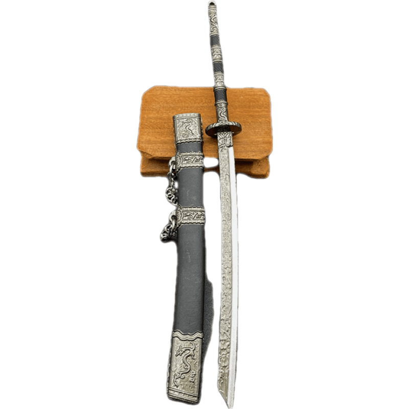優(yōu)獵古劍真劍不銹鋼防身短劍玩具劍隨便避塵風(fēng)云戰(zhàn)臥龍劍小模型擺件 康熙戰(zhàn)刀22cm 展示架