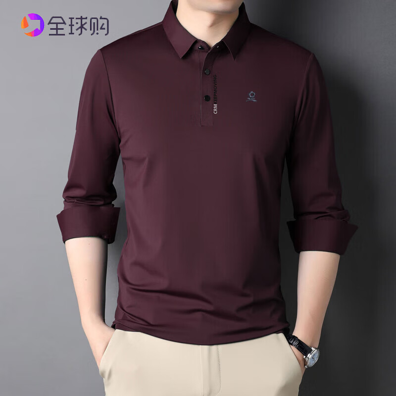 梦特娇法国桑蚕丝男士长袖t恤秋季冰·丝中年大码polo·衫爸爸装 红色