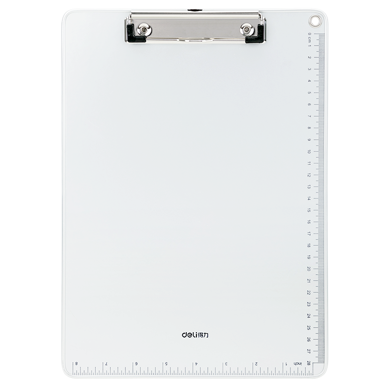 得力(deli)A4书写板夹 金属强力夹塑料文件夹 多功能写字垫板 试卷收纳  银色 64504