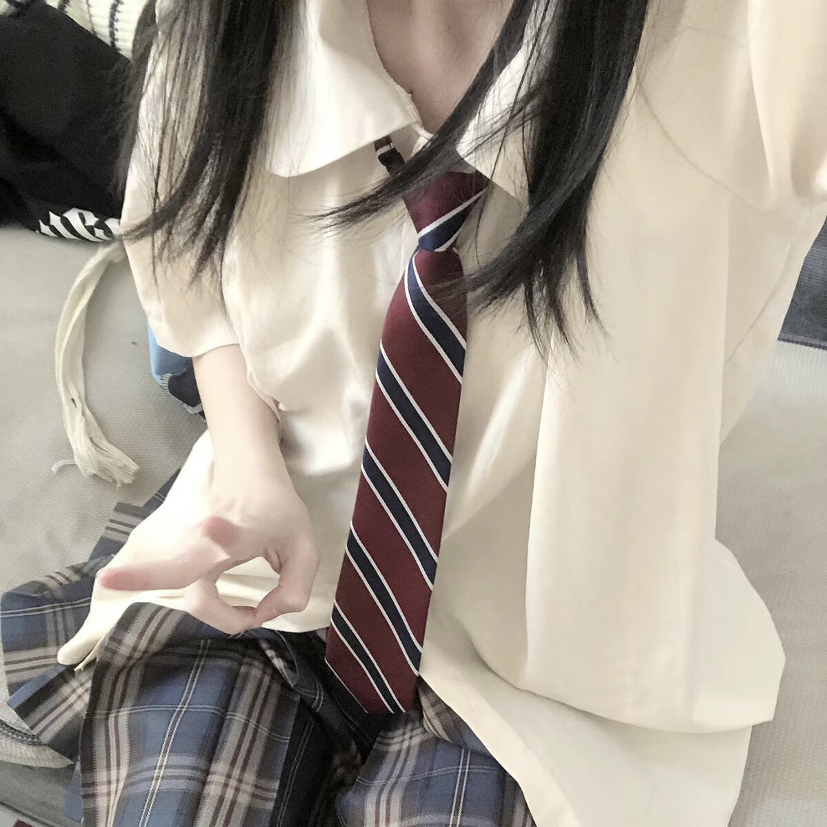 薇恋梦岚日系学院风jk衬衫制服甜美女学生新基础款娃娃领衬衣格裙俩