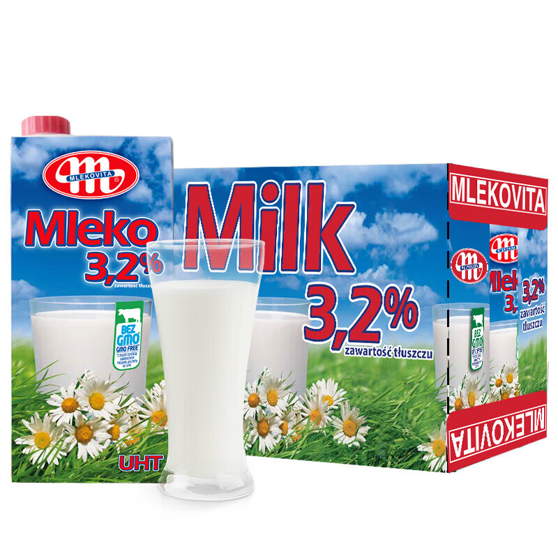 MLEKOVITA 妙可 波兰进口 妙可Mlekovita 牛奶纯牛奶 整箱装蛋白 全脂(每箱12盒，每盒1L)