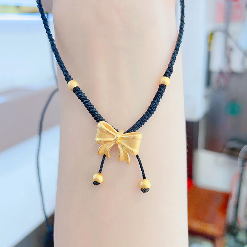 尚采罗足金999蝴蝶结在逃公主项链女黄金编织吊坠流苏锁骨链送女友