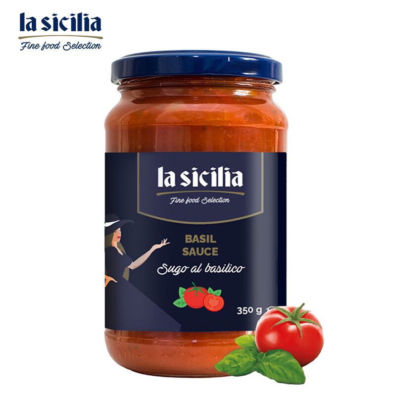 lasicilia意大利进口 拿坡里原味番茄罗勒意面酱350g 意粉番茄酱意大利面酱