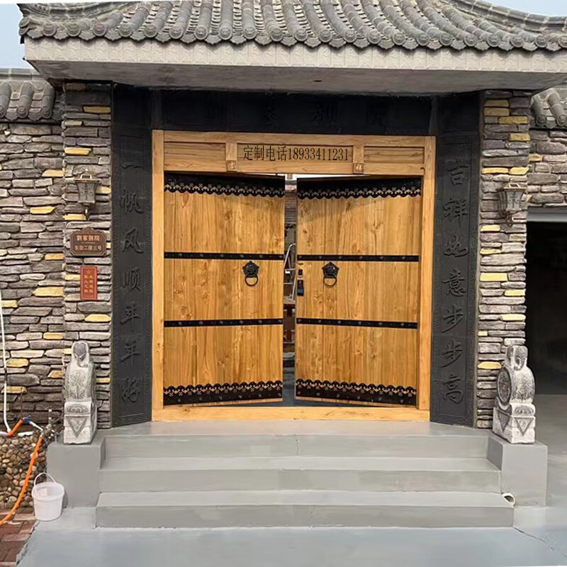 农村实木大门双开门中式别墅庭院门民宿寺庙仿古木门老式对开大门